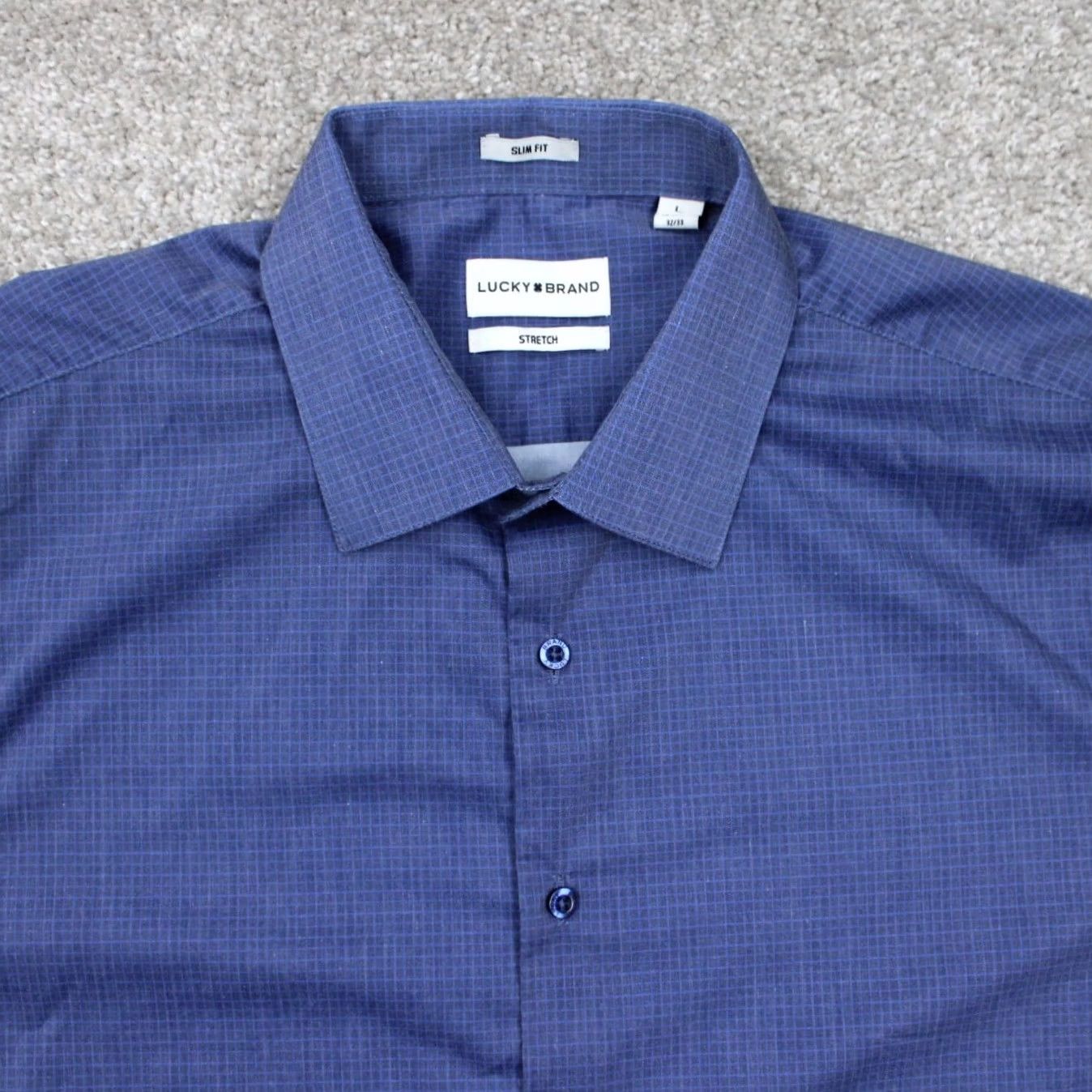 Lucky Brand Lucky Brand Slim Fit Button-Up Shirt Men Large Blue Cotton/Poly Stretch L/S Geometric Pattern Shirt Size US L / EU 52-54 / 3 - 6 Thumbnail