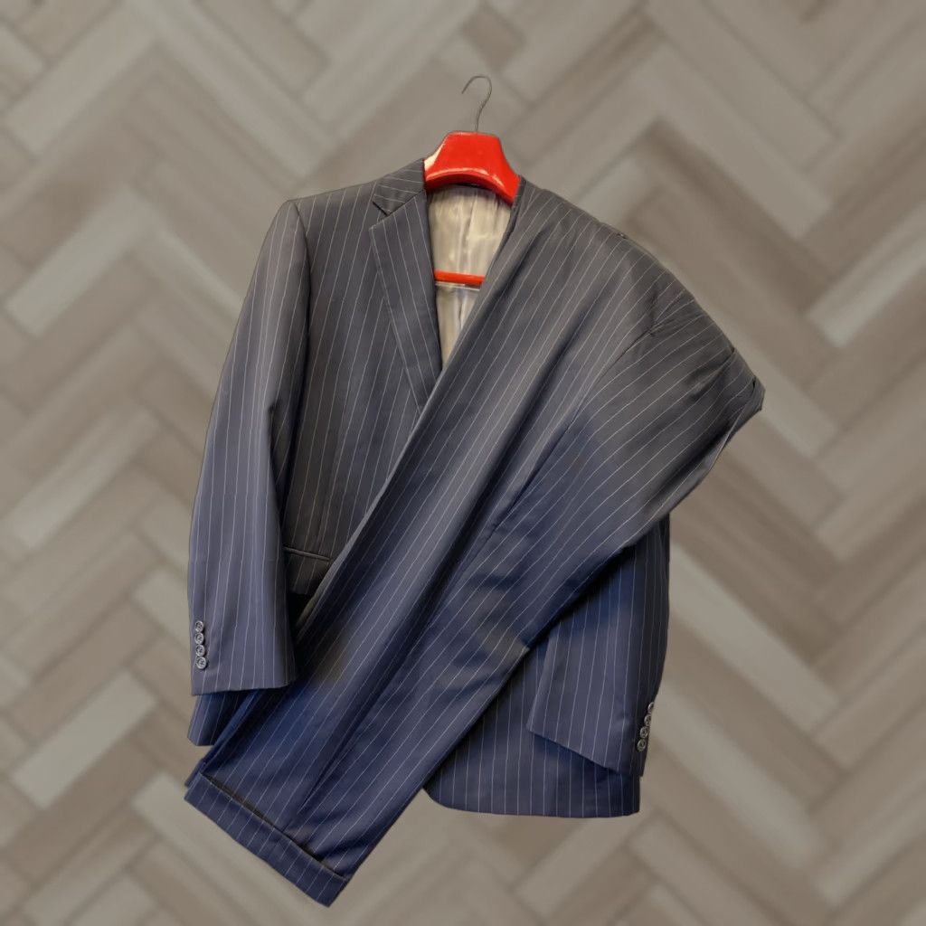 Hart Schaffner Marx VINTAGE Hart Schaffner Marx Navy Pin Stripe Wool Suit 2-Piece 44R Navy Blue Mens Regular 2-Piece Flat Front Size 44R - 1 Thumbnail