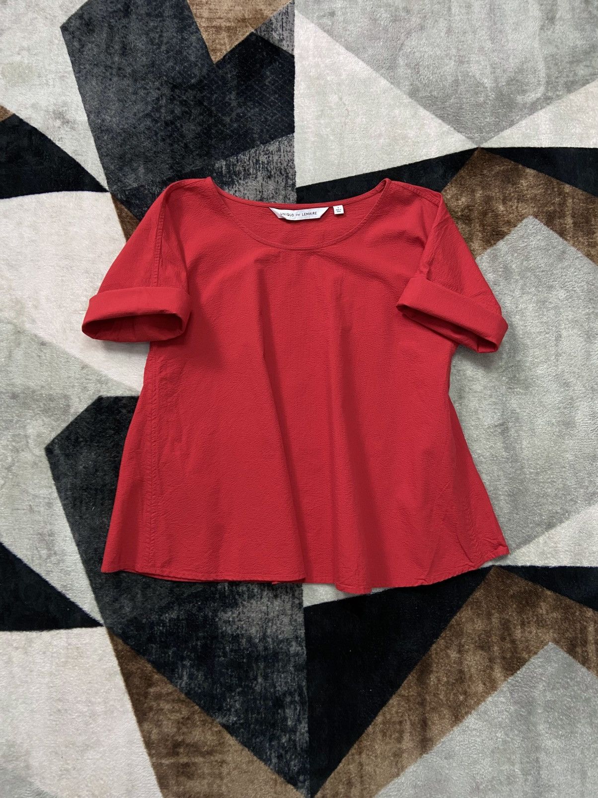 Lemaire × Uniqlo Uniqlo and Lemaire 2016 Seersucker Roll Sleeve Blouse Red Size S / US 4 / IT 40 - 3 Thumbnail