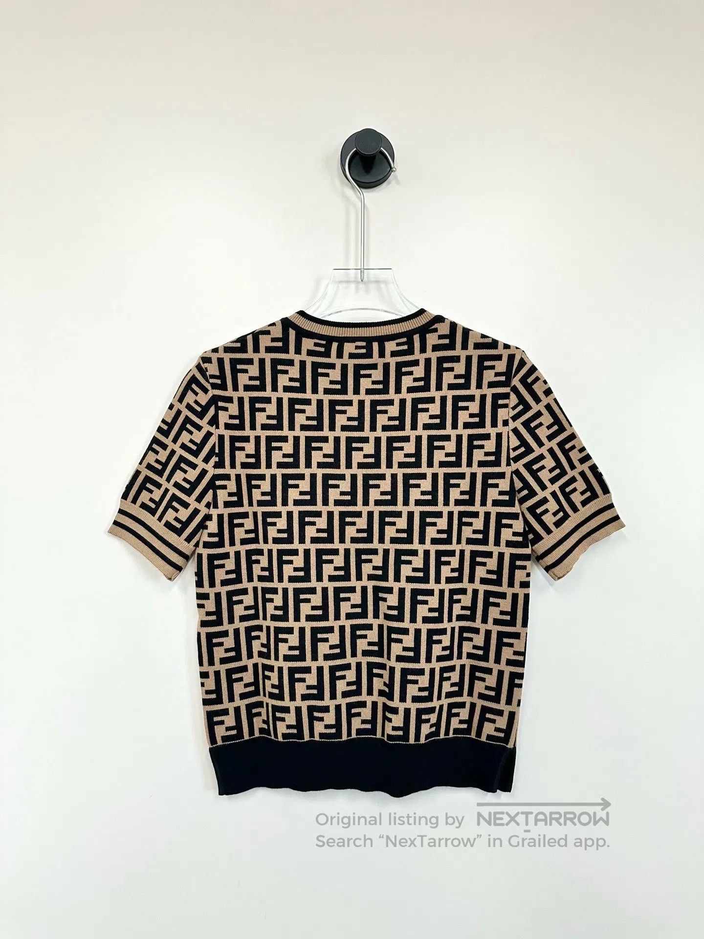 Fendi FENDI Brown Monogram All-over Printed Logo Knit Short Slee Size XS / US 0-2 / IT 36-38 - 2 Thumbnail