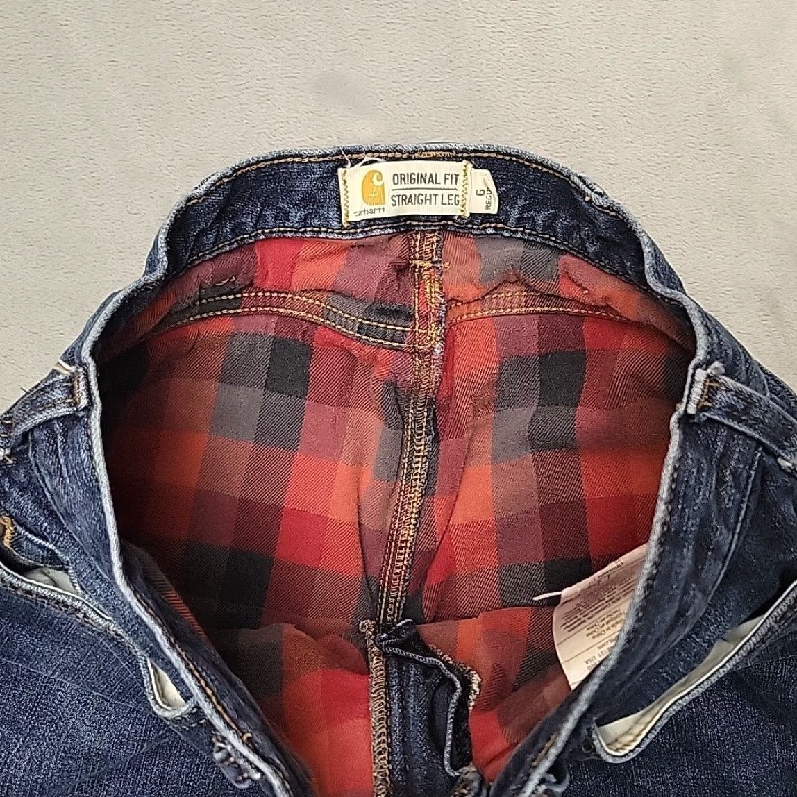 Carhartt VINTAGE Carhartt Jeans Womens 6x32 Blue Faded Denim Red Plaid Flannel Lined Work 102729 Size 28" / US 6 / IT 42 - 5 Thumbnail
