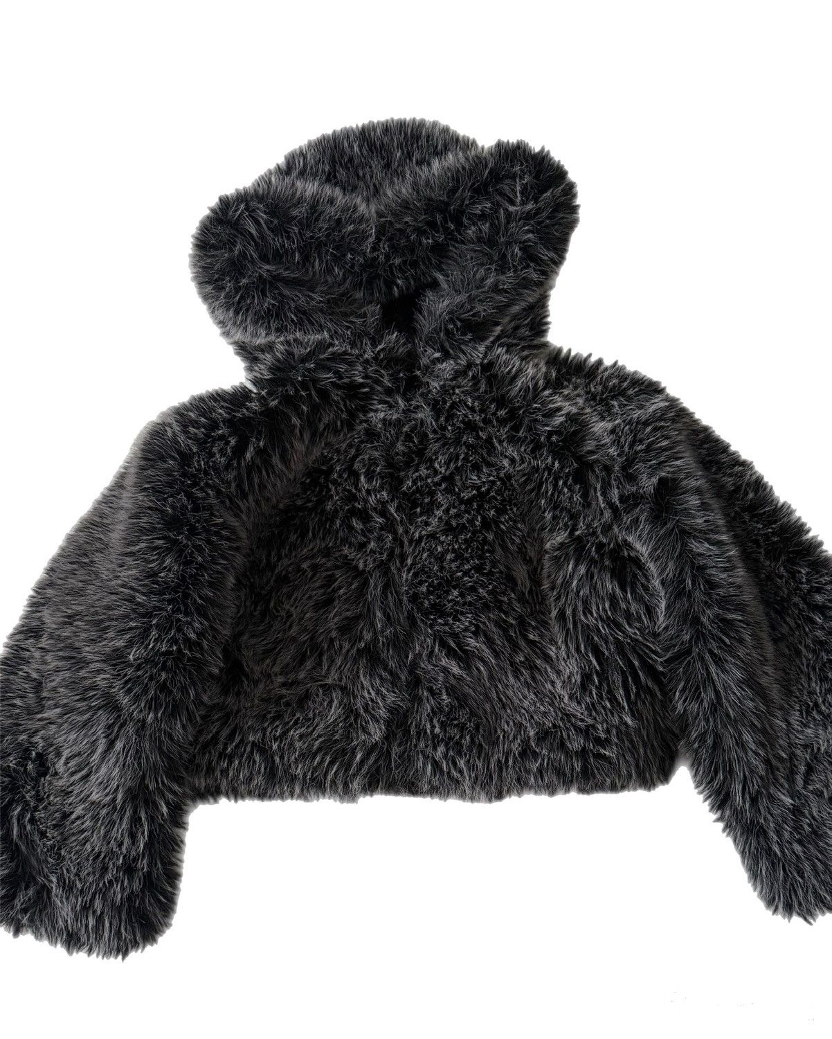 Bershka Black Cropped Faux Fur Jacket with Hood Size XS / US 0-2 / IT 36-38 - 1 Thumbnail