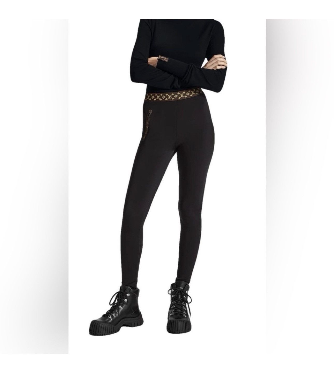 Louis Vuitton Louis Vuitton Monogram Waistband Leggings Black Noir NWT 38 Size 26" / US 2 / IT 38 - 2 Thumbnail
