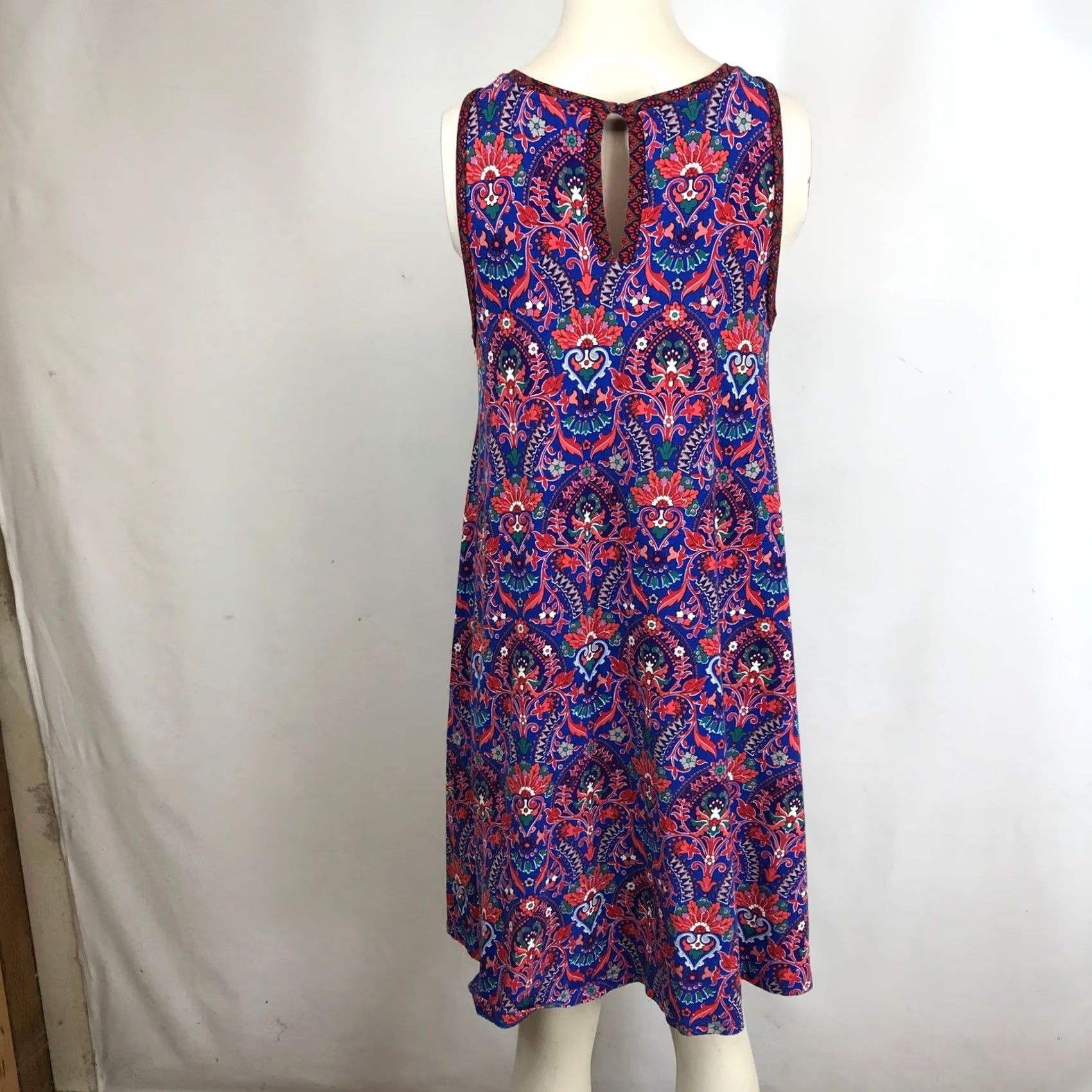 Loft LOFT Dress Sleeveless A-line Floral Print Round Neck Midi XS S Blue Red Womens Size S / US 4 / IT 40 - 5 Thumbnail