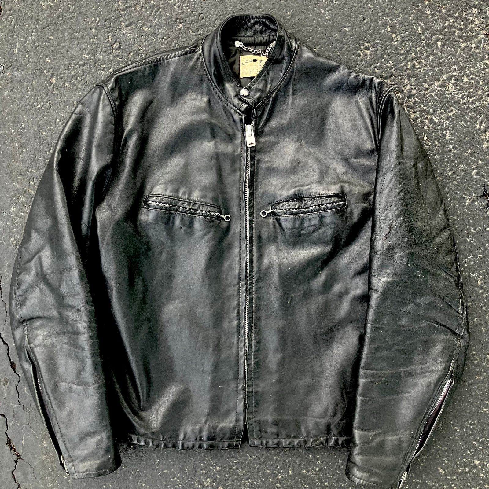 image of Genuine Leather x Vintage 1960S Genuine Black Leather Zip Up Coat, Men's (Size Large)