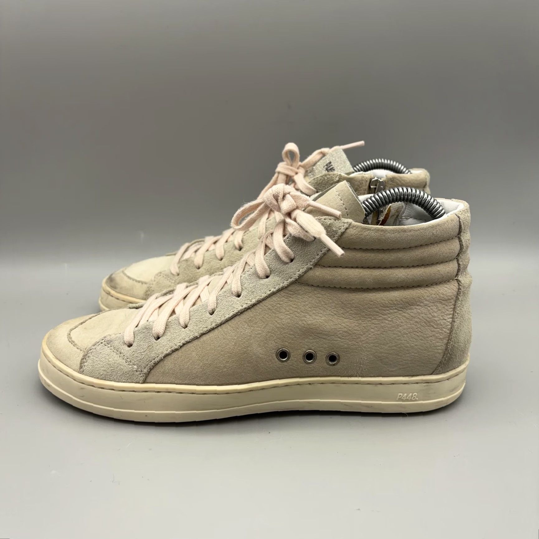 P448 P448 Shoes Womens Beige Suede Mid Top Zipper Sneakers Lined Casual Walking Size 38 EU 38 US 7.5 Shoes Mens Womens Girls Boys Size S / US 4 / IT 40 - 4 Thumbnail