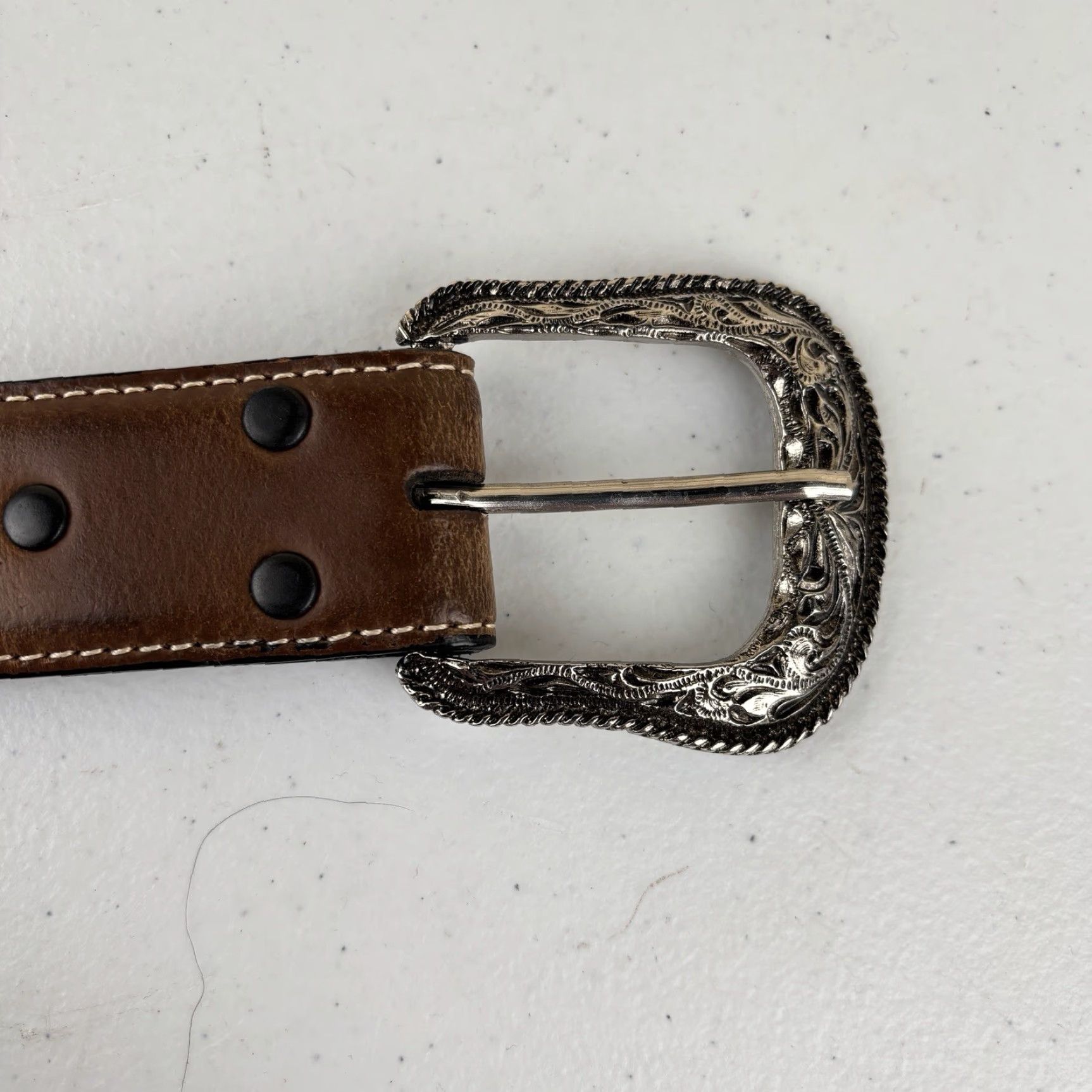 Vintage Nocona Belt Western Belt Mens Black 46 Concho Silver Cowboy Rodeo Size 46 - 3 Thumbnail
