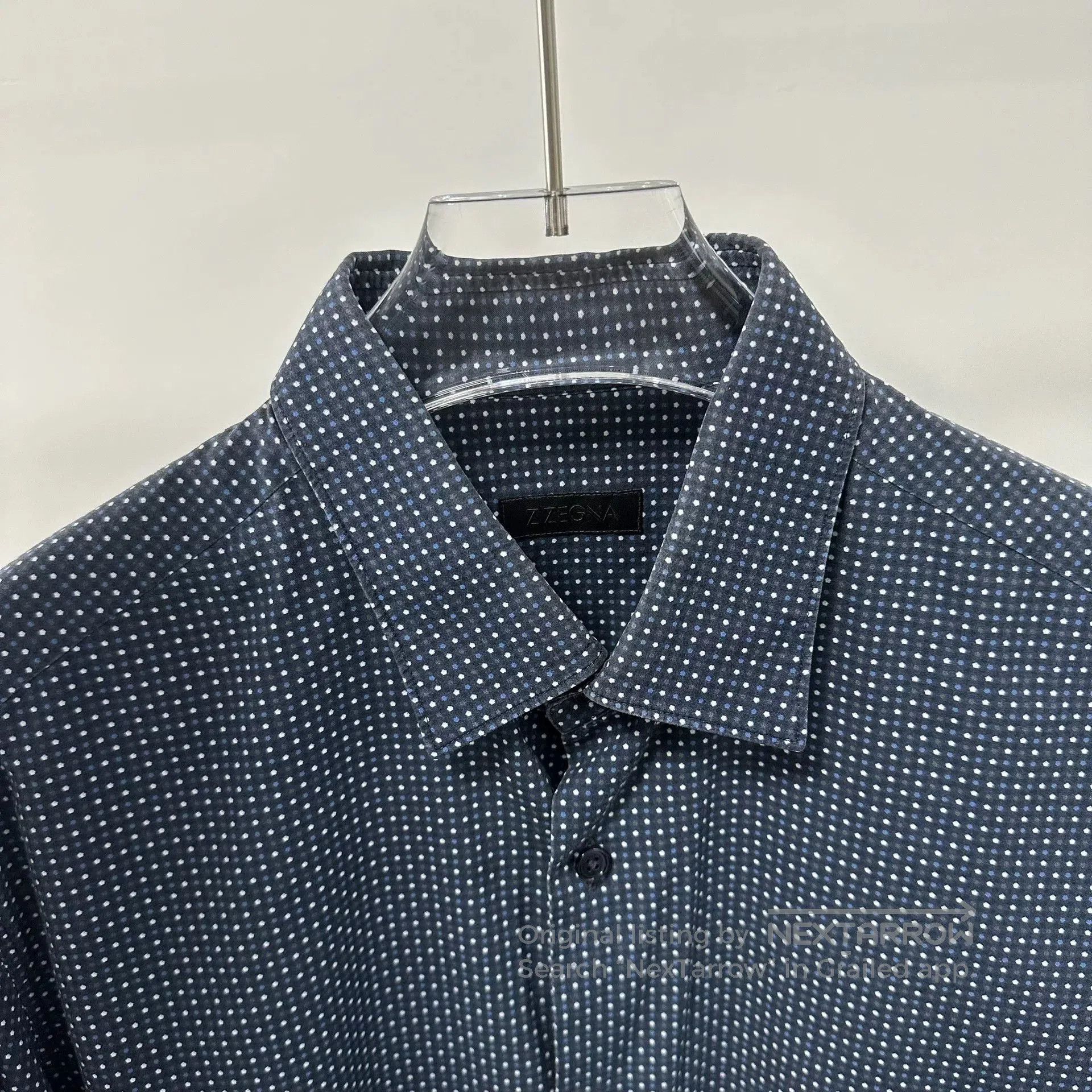 Z Zegna Z Zegna Dark Blue Polka Dot Long Sleeve Shirt. Size US M / EU 48-50 / 2 - 2 Thumbnail
