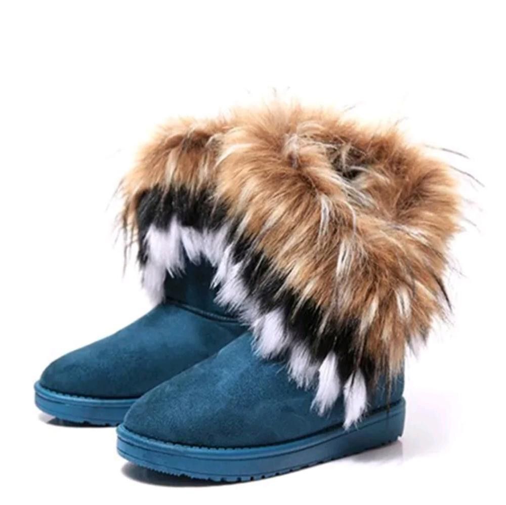 Designer Blue Suede Fur Detailed Winter Boots Size US 6 / IT 36 - 4 Thumbnail