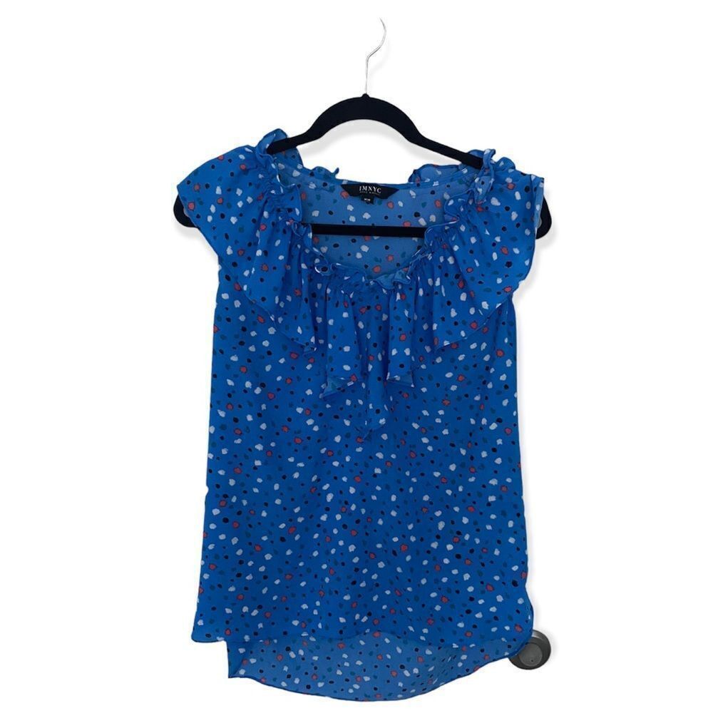Isaac Mizrahi Isaac Mizrahi IMNYC Blue Dot Ruffle Sleeveless Blouse – Size Size M / US 6-8 / IT 42-44 - 2 Thumbnail