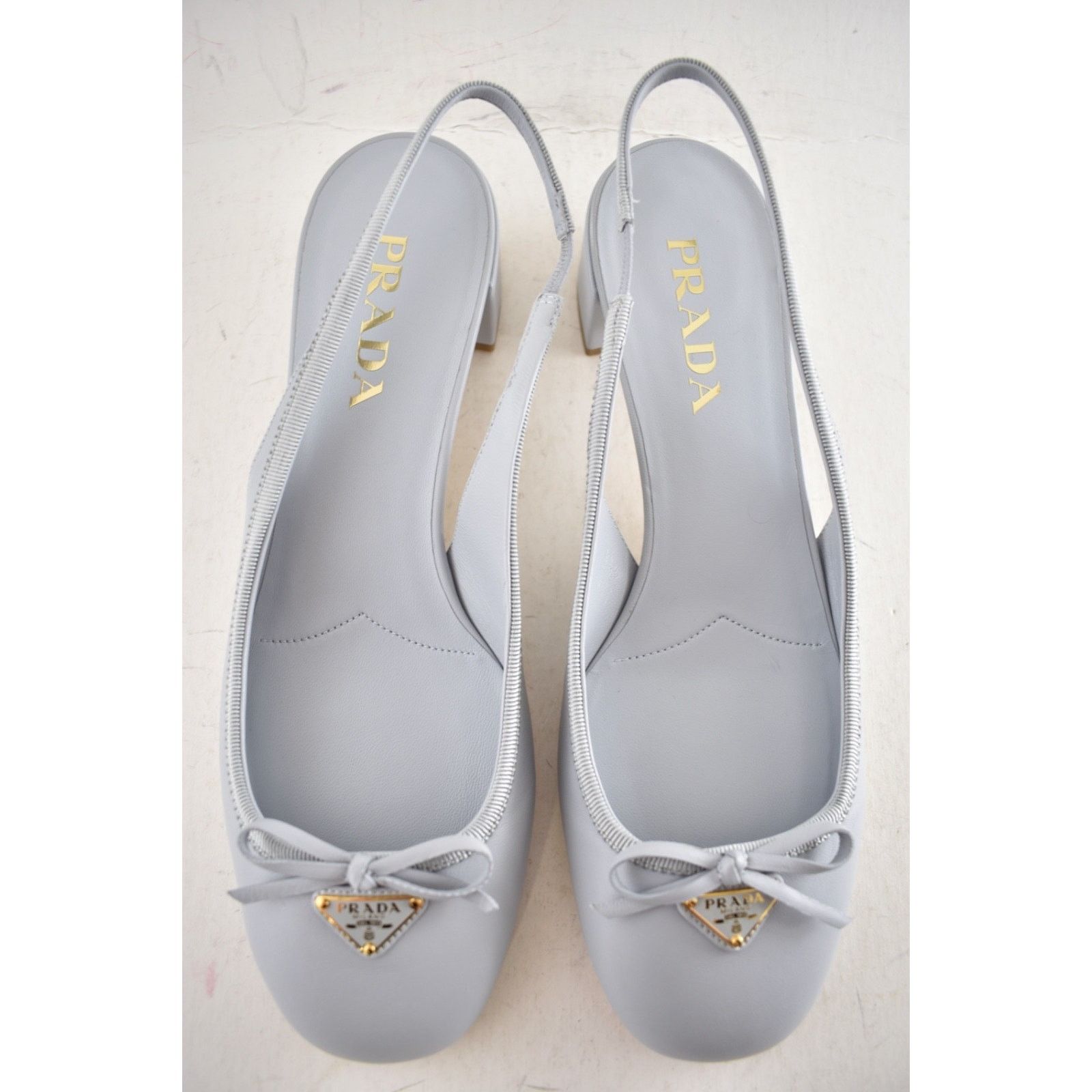 Prada Prada Grey Blue Triangle Logo Bow Slingback Pump 39.5 Size US 9.5 / IT 39.5 - 11 Thumbnail