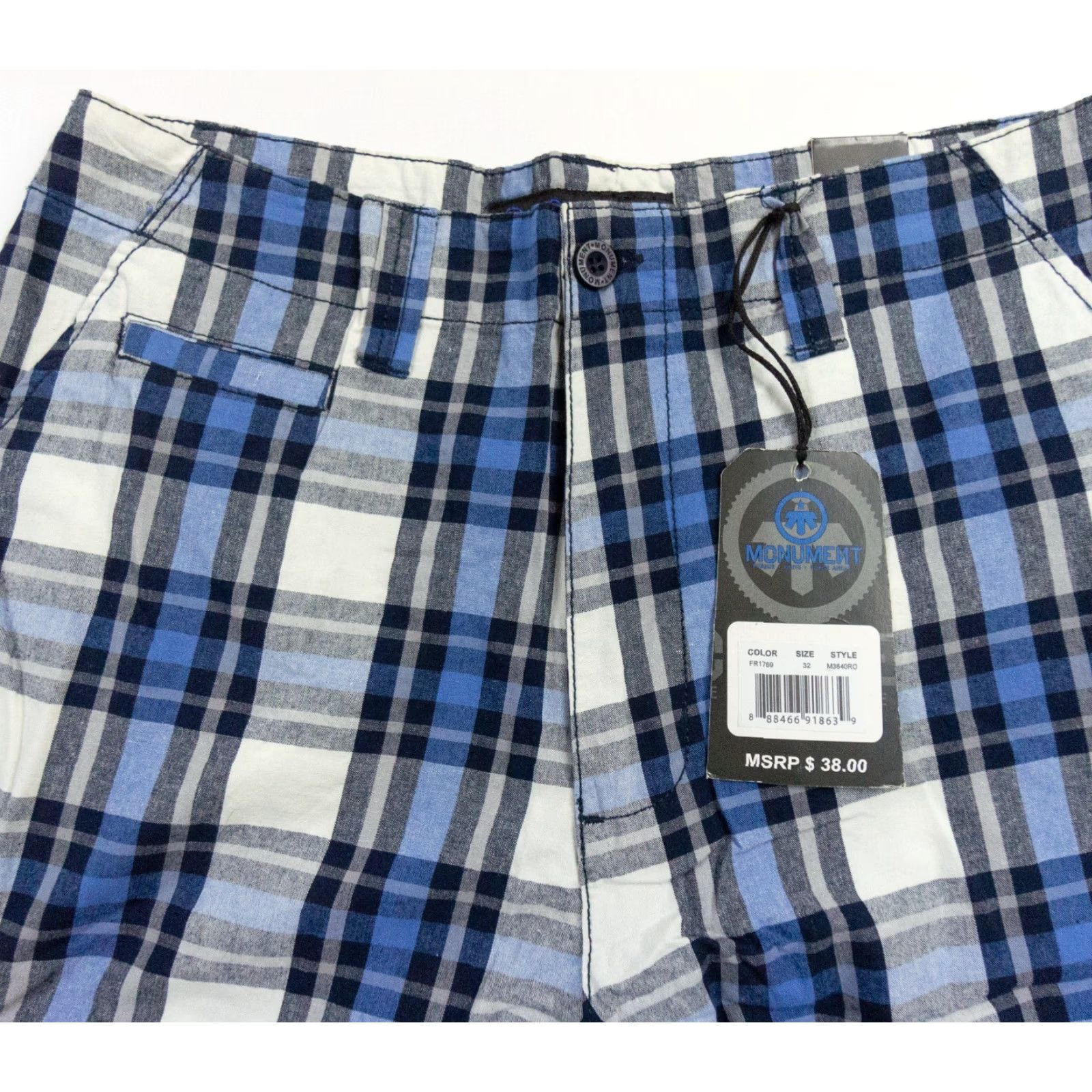 Vintage VINTAGE Monument Men’s Chino Shorts Casual Blue Plaid 32 Inch Inseam Flat Front Size US 32 / EU 48 - 2 Thumbnail