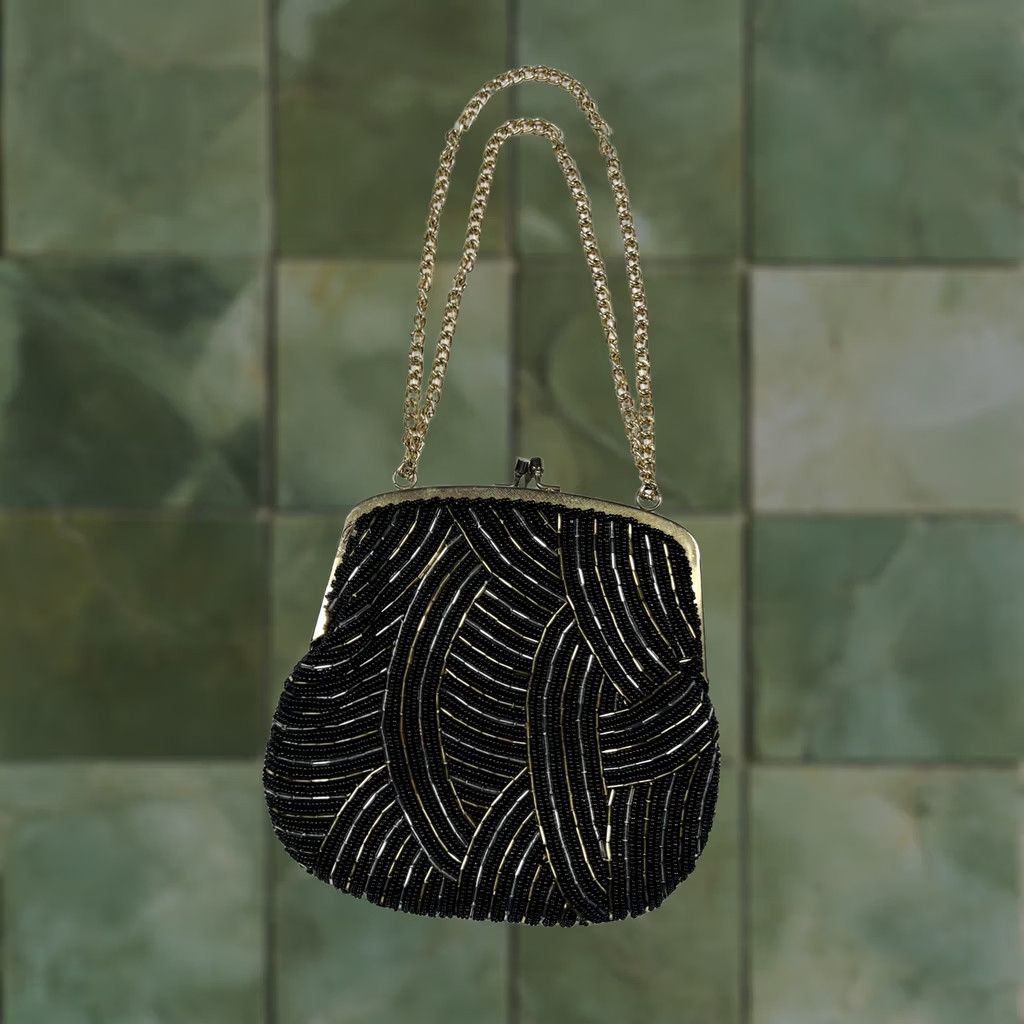 Vintage VINTAGE Regale LTD Beaded Bag Womens Small Black Gold Chain Evening Purse 90s Glam Size ONE SIZE - 1 Thumbnail