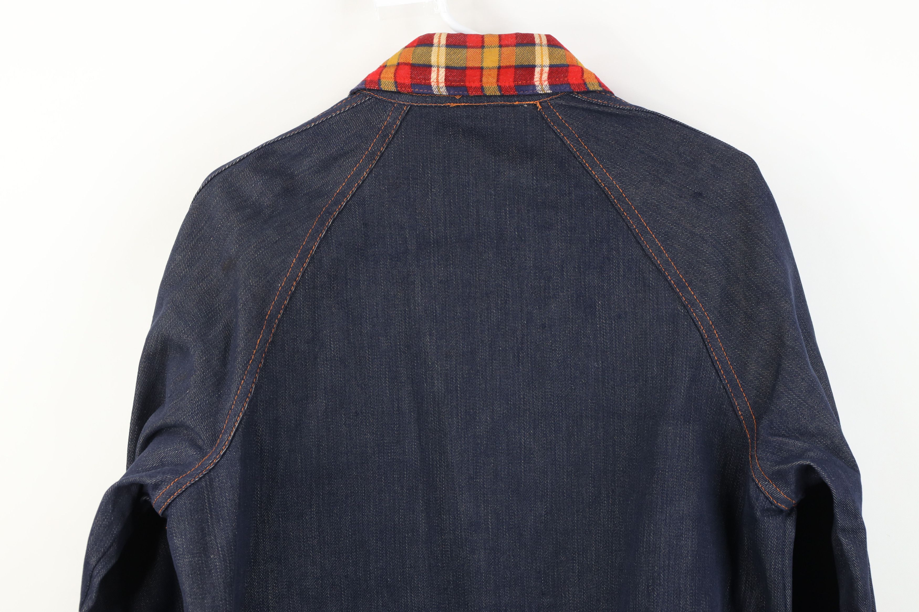 Vintage Vintage 70s Streetwear Plaid Trim Denim Chore Jacket Indigo Size US M / EU 48-50 / 2 - 14 Thumbnail