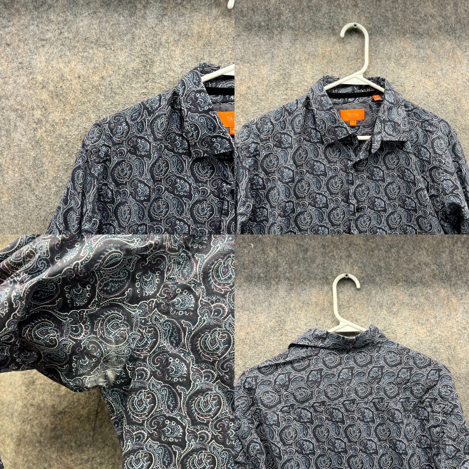 Tallia Tallia Dress Shirt Mens M Black Blue Button-Down Paisley AOP Preppy Shirt Mens Regular Fit 42in Chest Size 40R - 8 Thumbnail