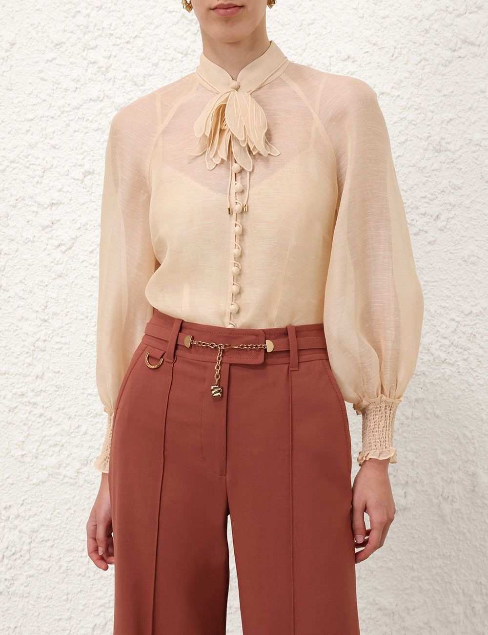Zimmermann oc11z0925 Illustration Buttoned Blouse in Cream Size S / US 4 / IT 40 - 2 Thumbnail