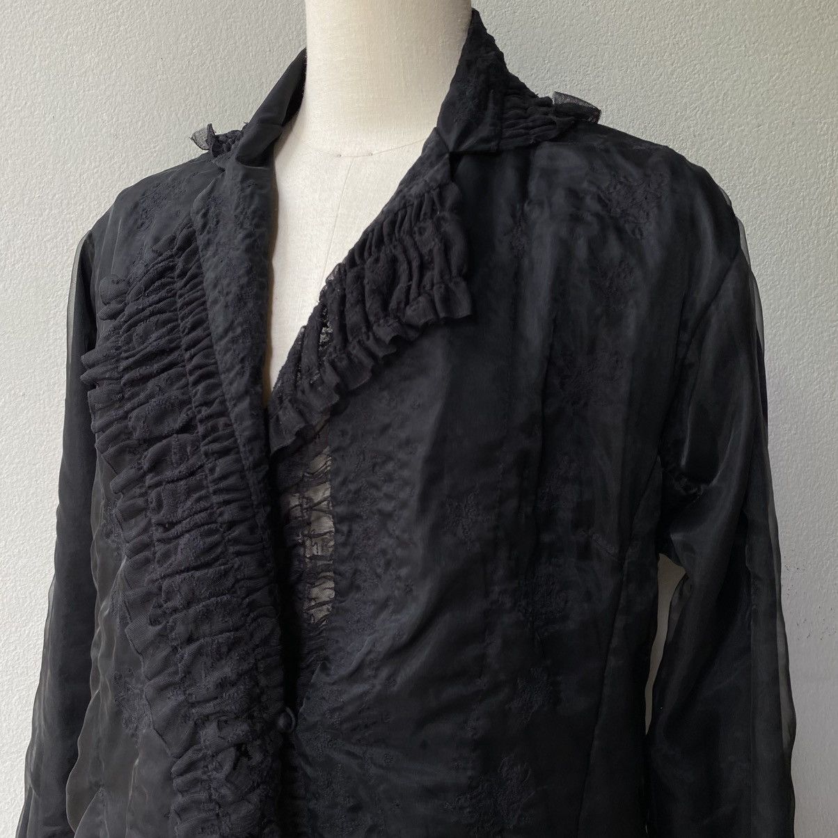 Issey Miyake Haat Black Snowflake Twins Sheer Lace Blouse Size L / US 10 / IT 46 - 16 Thumbnail