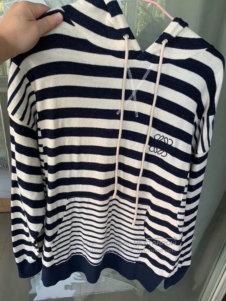 Loewe Loewe Black and White Striped Knit Hooded Sweatshirt Size L / US 10 / IT 46 - 1 Thumbnail