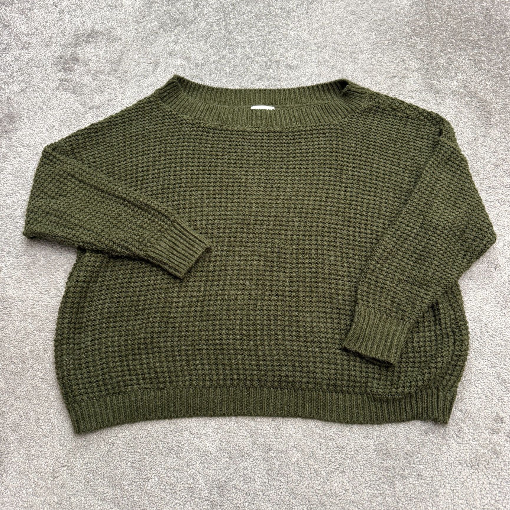Vintage Leith Waffle Knit Oversized Pullover Sweater Womens XL Dark Green Boat Neck Size XL / US 12-14 / IT 48-50 - 2 Thumbnail