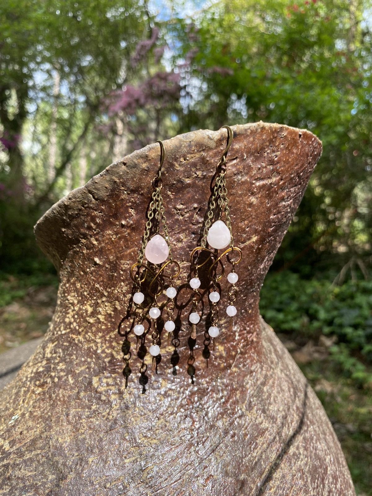 Handmade Rose Quartz Chandelier Earrings Size ONE SIZE - 3 Thumbnail