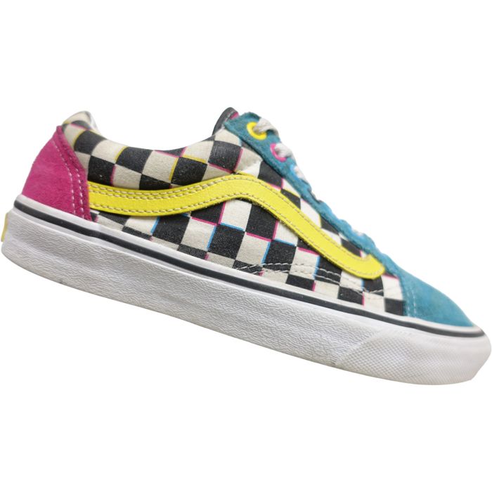 Pink yellow clearance blue checkerboard vans