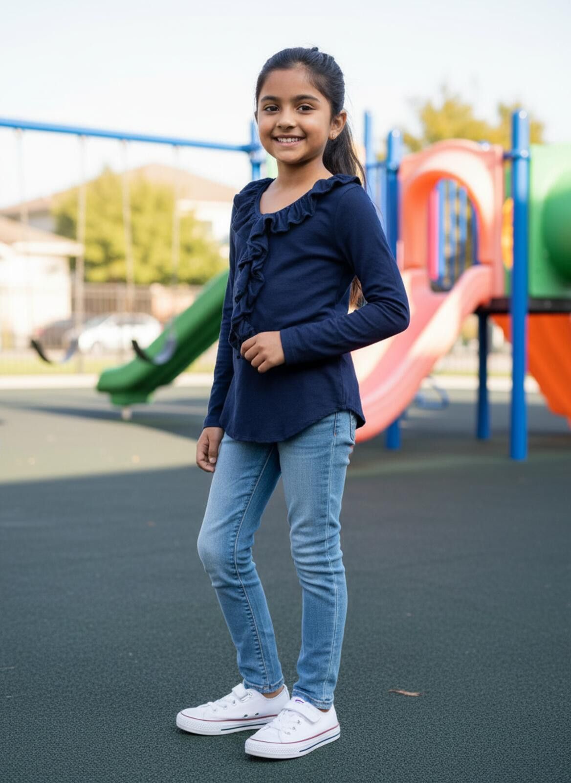 Polo Ralph Lauren Ralph Lauren Girls Navy Blue Ruffle Collar Long Sleeve Top 6 Size ONE SIZE - 1 Thumbnail