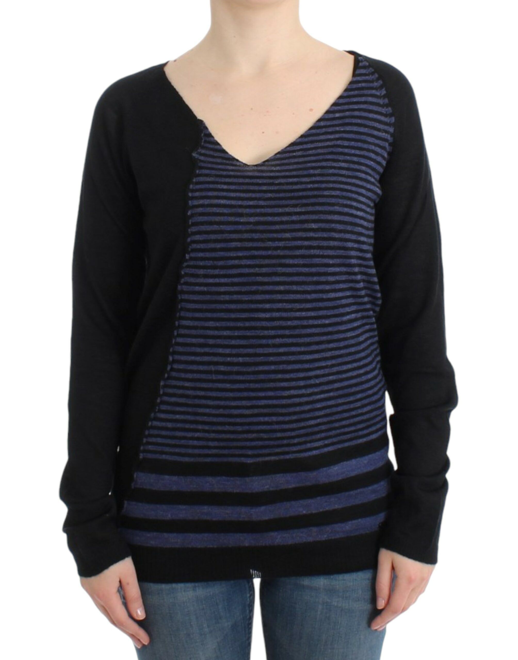 Costume National Striped V-Neck Luxury Women's Sweater Size M / US 6-8 / IT 42-44 - 1 Thumbnail