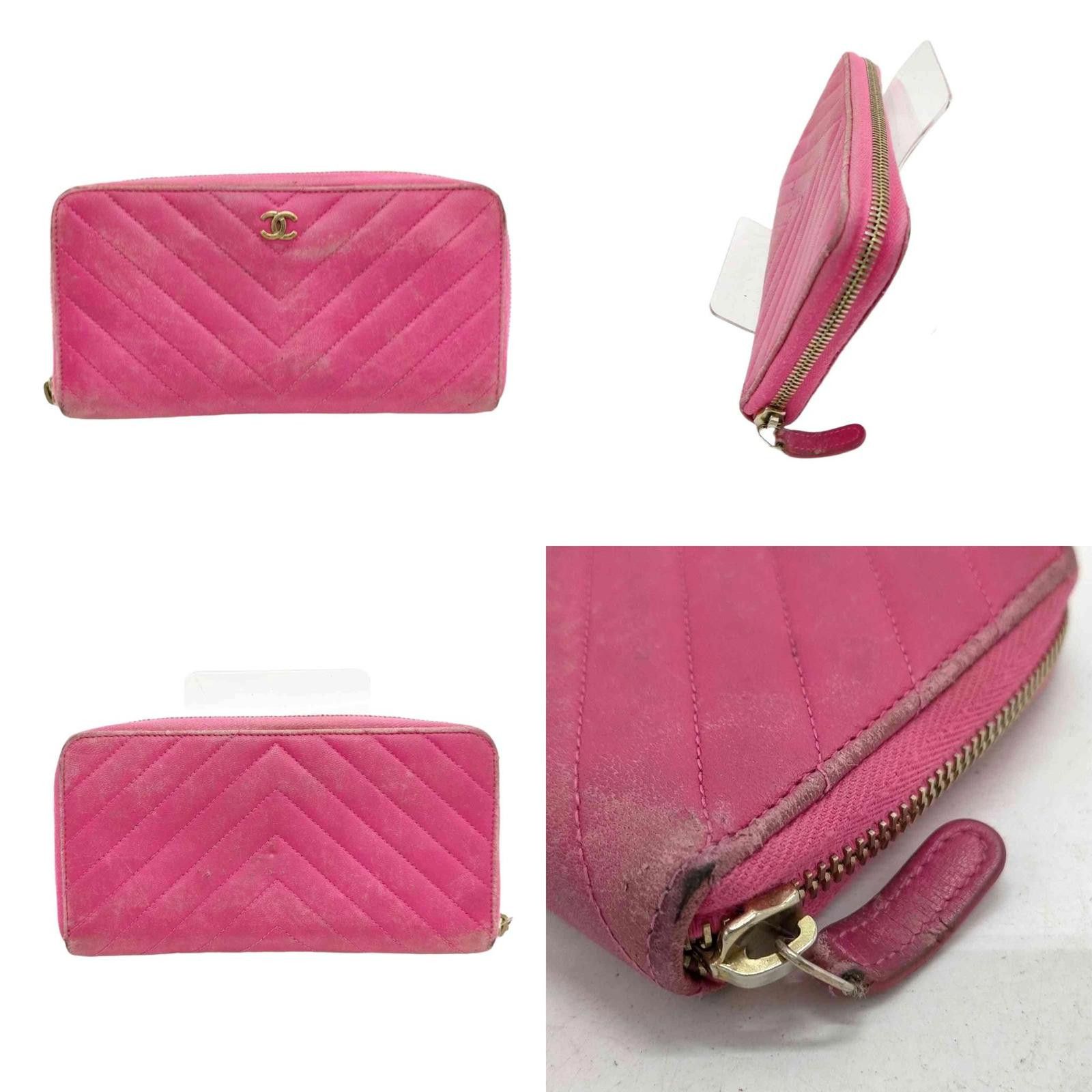 Chanel Chanel Caviar Chevron Large Gusset Zip Around Wallet Pink Size ONE SIZE - 2 Thumbnail