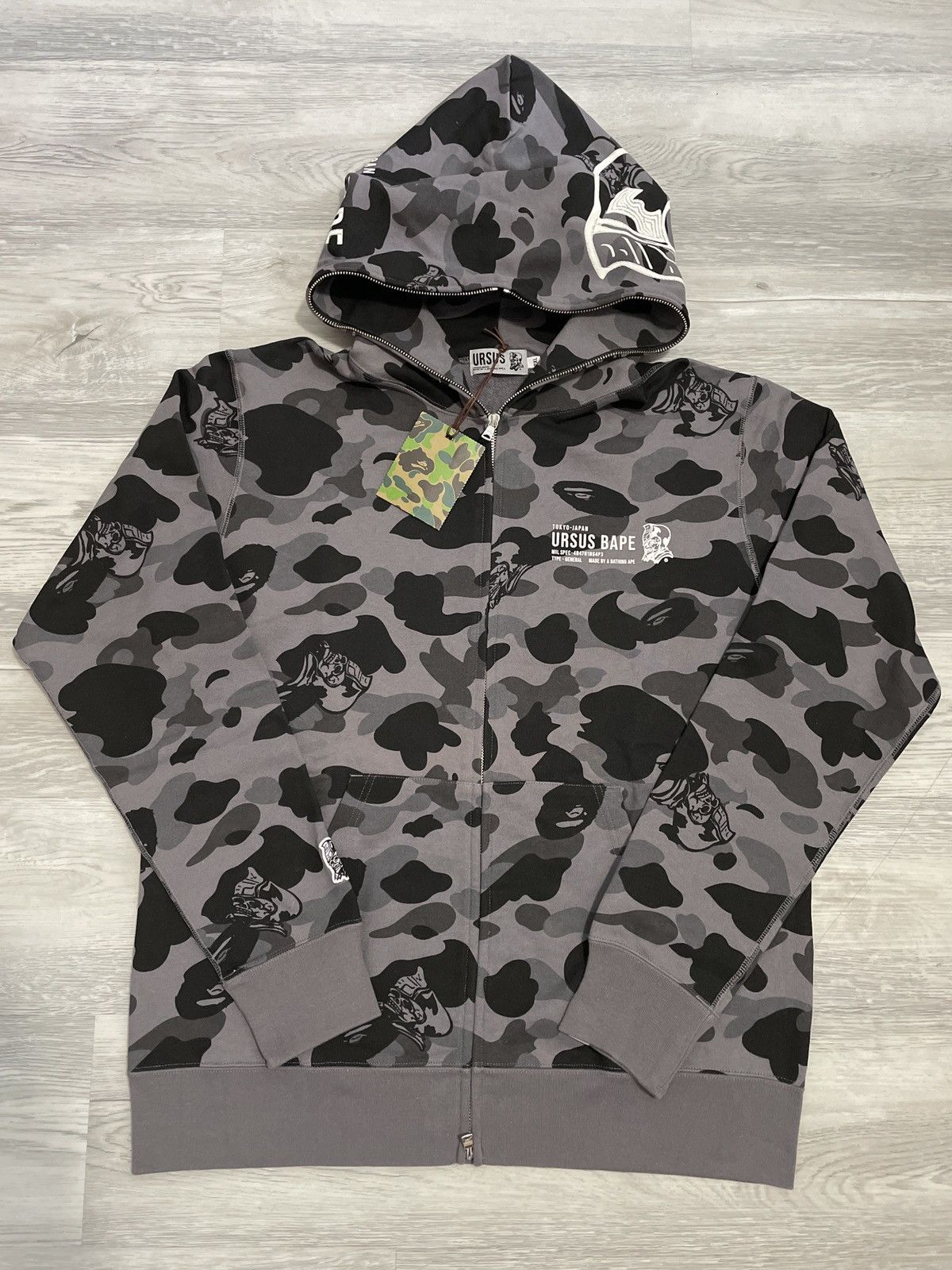 image of Bape Ursus Full Zip Camo Hoodie in Black, Men's (Size 2XL)