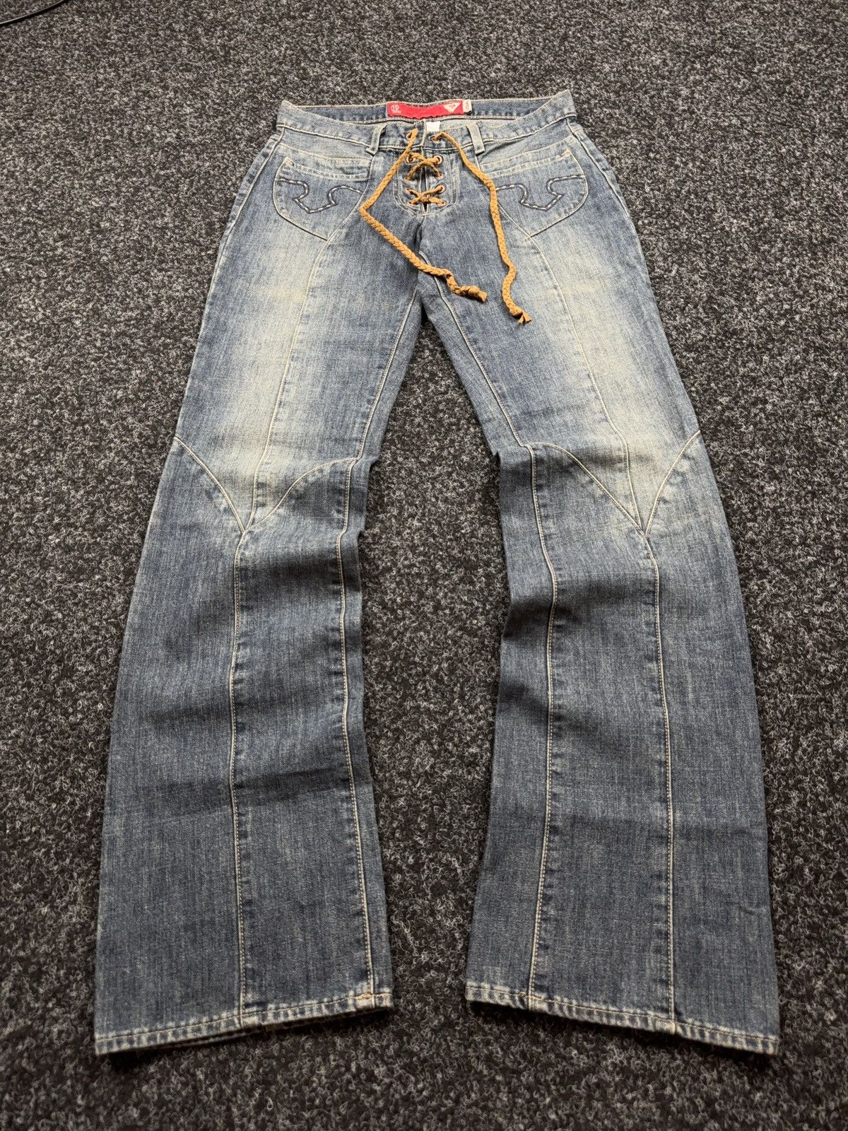 Guess Archive Y2K Guess Western USA Retro 00s Lace Up Denim Jeans Size 28" / US 6 / IT 42 - 1 Thumbnail