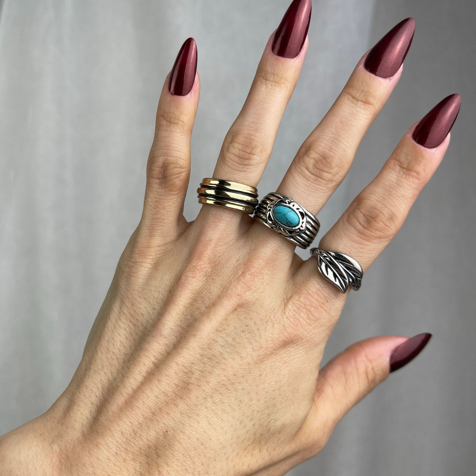Other Rings Silver Leaves Gold Black Turquoise Howlite 5.5, 6, 6.5 Size ONE SIZE - 2 Thumbnail