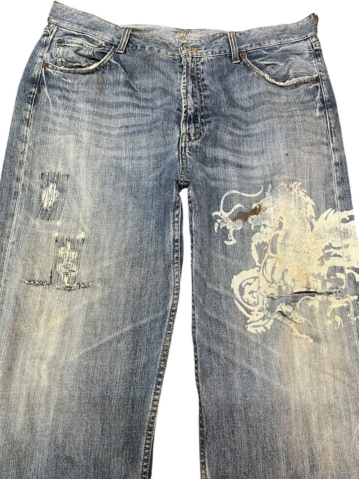 Hysteric Glamour Vintage Japanese Brand Karakuri Tamashi Dragon Printed Denim Size US 35 - 2 Thumbnail