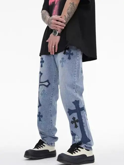 Japanese Brand × Jean Vintage Cross High Street Wash Distressed Straight Jeans Size US 32 / EU 48 - 2 Thumbnail