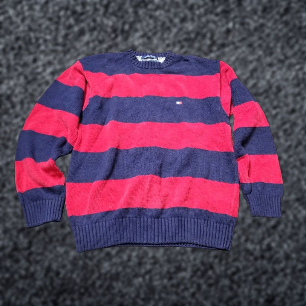 Tommy Hilfiger VINTAGE Tommy Hilfiger Sweater Classic Crest Blue Red Striped Men's Large Size US L / EU 52-54 / 3 - 1 Thumbnail