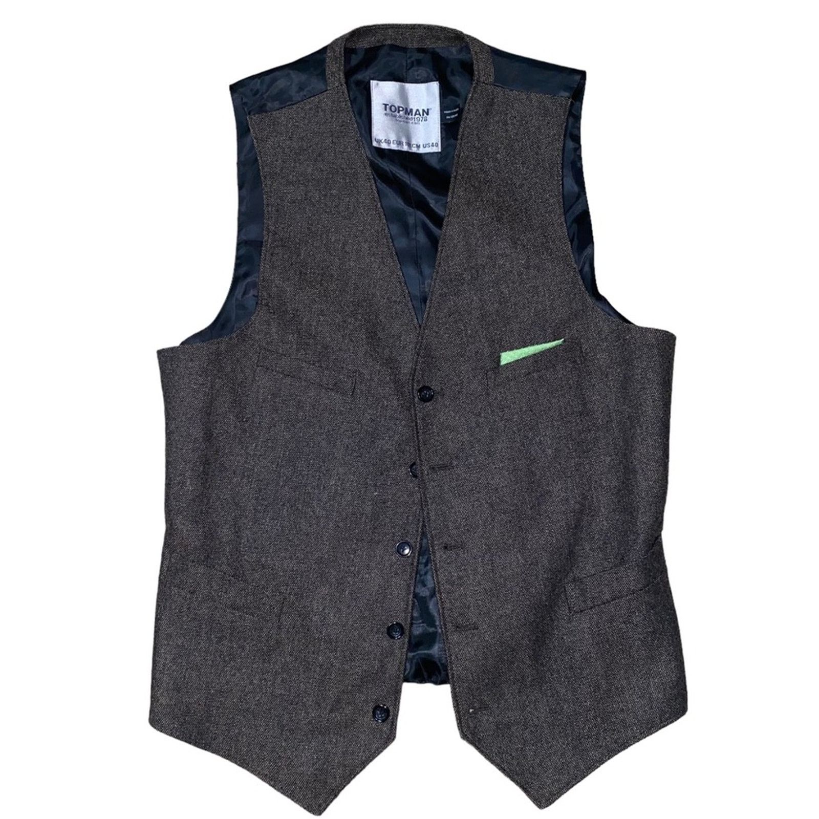 Topman Topman Wool Blend Waistcoat Vest with Pocket Square 40' Size US XXS / EU 40 - 1 Thumbnail