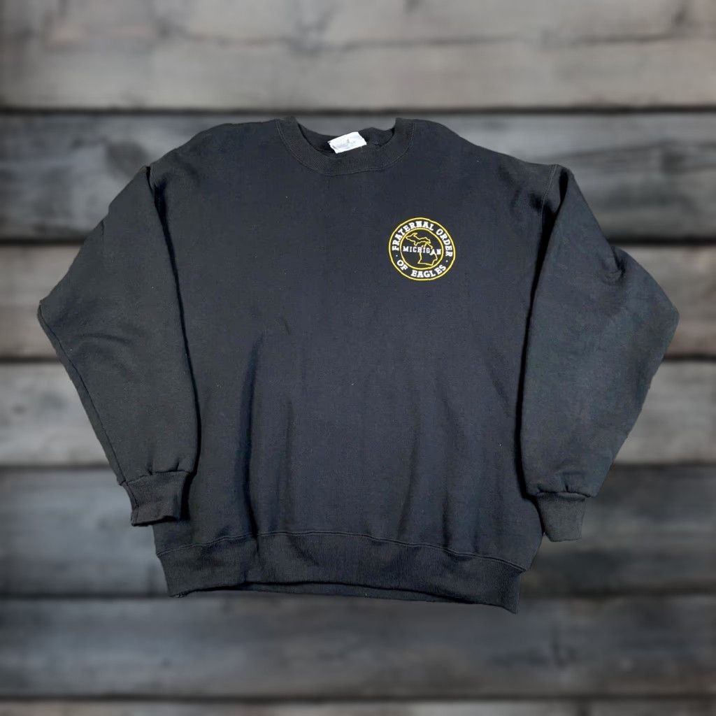Lee VINTAGE Fraternal Order of Eagles Sweatshirt Lee Adult Large Black Graphic Print 90s Retro Mens Sweatshirt Size US L / EU 52-54 / 3 - 1 Thumbnail