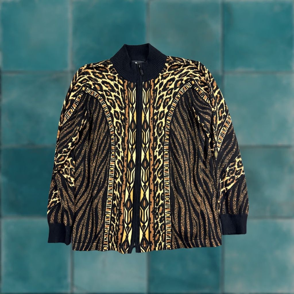 Bob Mackie Bob Mackie Wearable Art Sweater Womens Large Black Brown Full Zip Animal Print Size L / US 10 / IT 46 - 1 Thumbnail