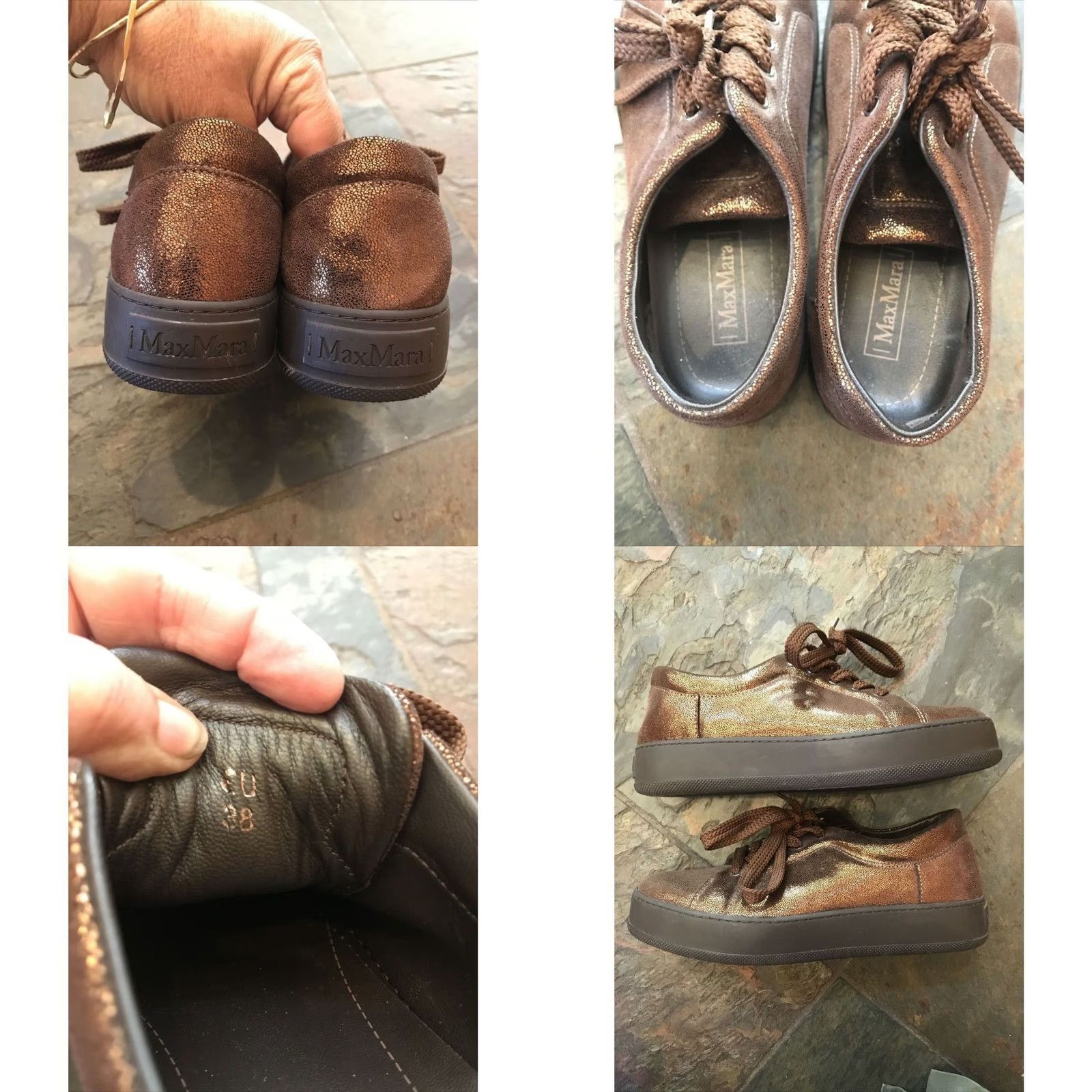 Max Mara Max Mara Women Copper Metallic Maxiv Leather Lace Up Tie Sneakers EU 38 US 7.5 Size US 8 / IT 38 - 8 Thumbnail