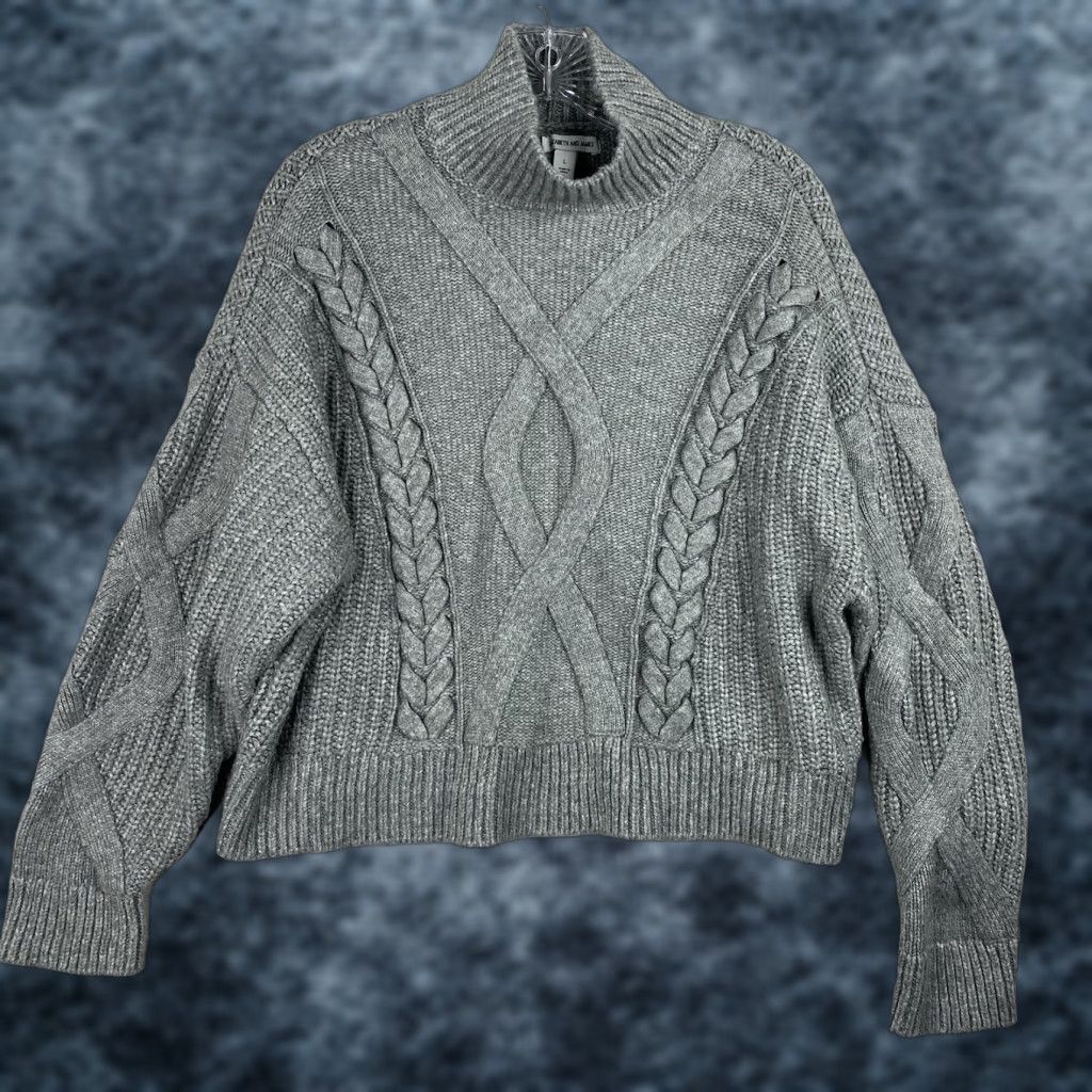 Elizabeth and James Elizabeth and James Sweater Womens L Gray Cable-Knit Mock Neck Cropped Boxy Pullover Crew Neck Casual Boho City Classic Size L / US 10 / IT 46 - 1 Thumbnail