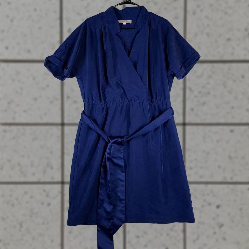 Loft LOFT Ann Taylor Womens Shirt Dress Size 14 Belted Wrap Blue Size XL / US 12-14 / IT 48-50 - 1 Thumbnail