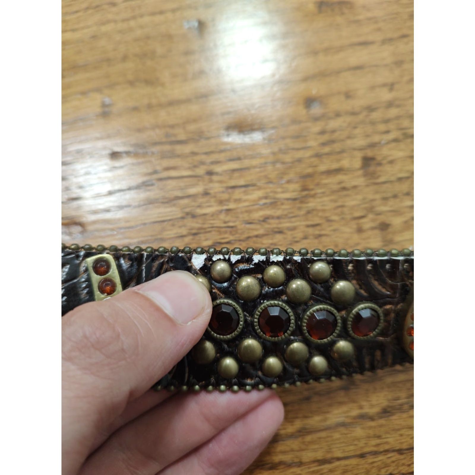 Vintage Western Belt Brown Leather Rhinestone Horseshoe Large Buckle Cowboy Western Classic Womens Size ONE SIZE - 7 Thumbnail
