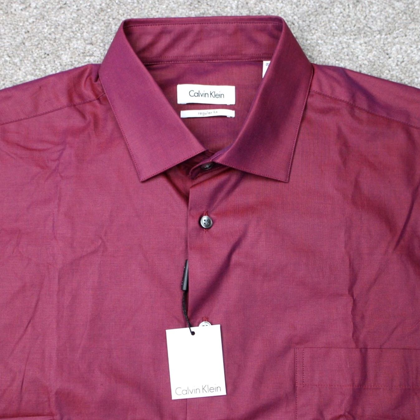Calvin Klein Calvin Klein Dress Shirt Mens 17, 36/37 Red Regular Cotton Long Sleeve NWT Shirt Mens Red 100% Cotton Dress Shirt Size 46R - 4 Thumbnail