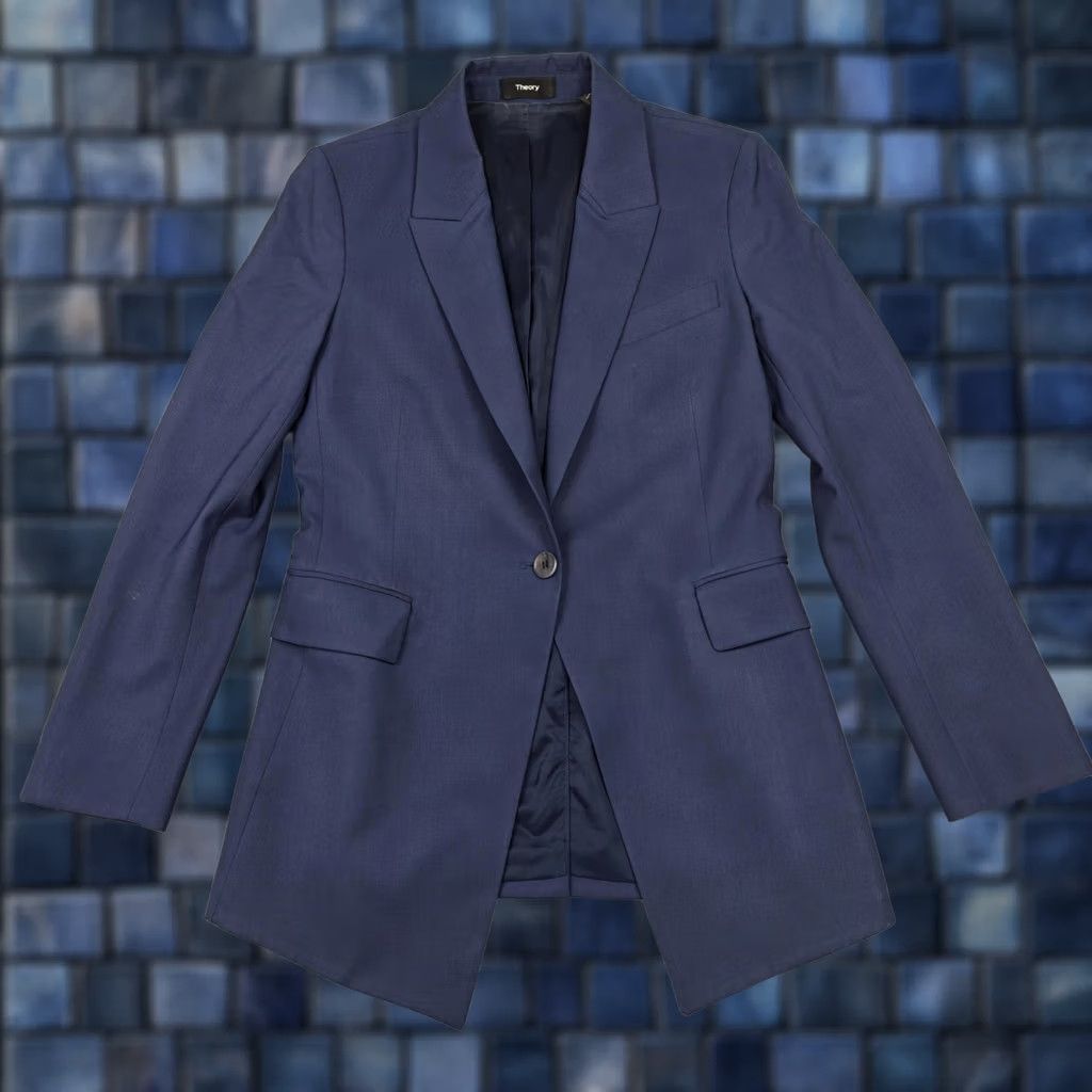 Theory Theory Jacket Womens 2 Blue Blazer Etiennette Wool One Button Lined Workwear Size XS / US 0-2 / IT 36-38 - 1 Thumbnail