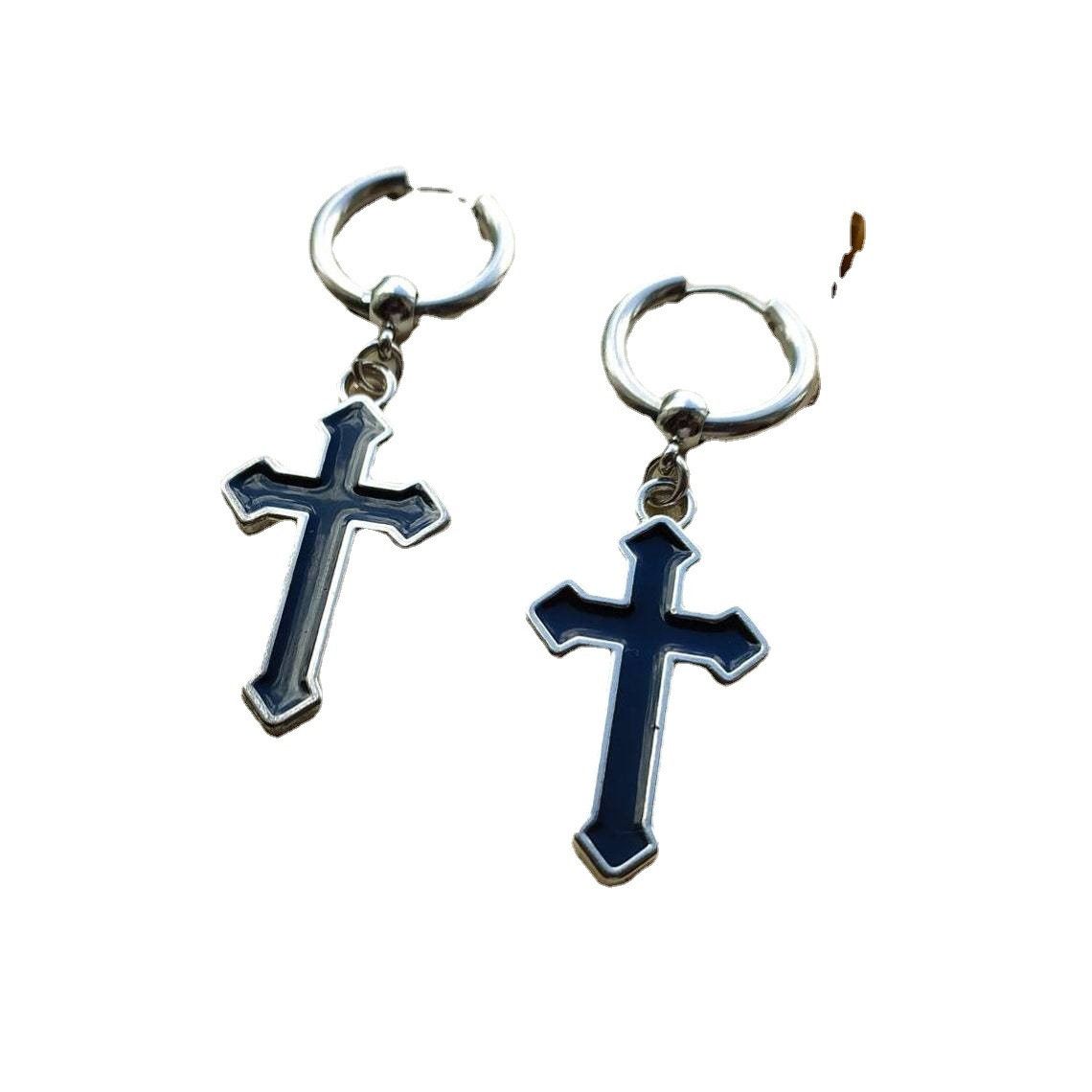 Jewelry Cross Dark Earrings One Pairs Chrome Jewelry Size ONE SIZE - 5 Thumbnail