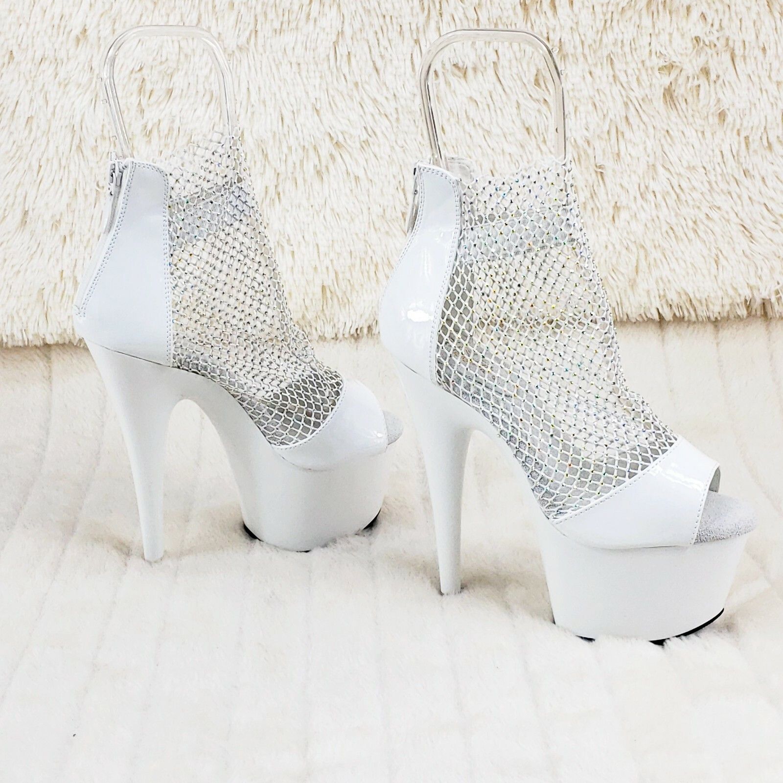 Other Adore 765RM White Patent Rhinestone Mesh Platform Sandals 7" Size US 10 / IT 40 - 2 Thumbnail