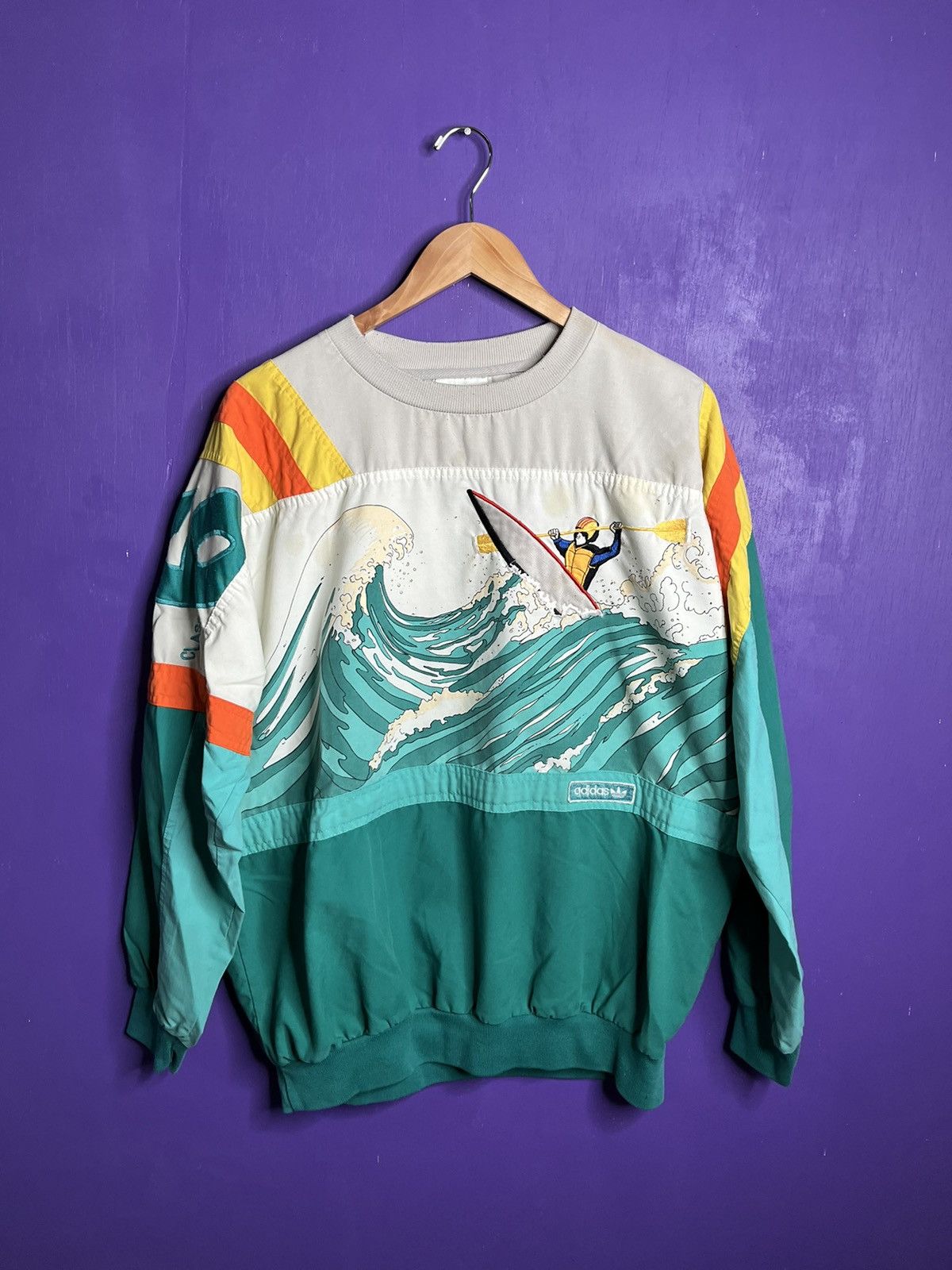 image of Vintage 80's Adidas Devils Toenail Kayaking Sweatshirt, Men's (Size XL)