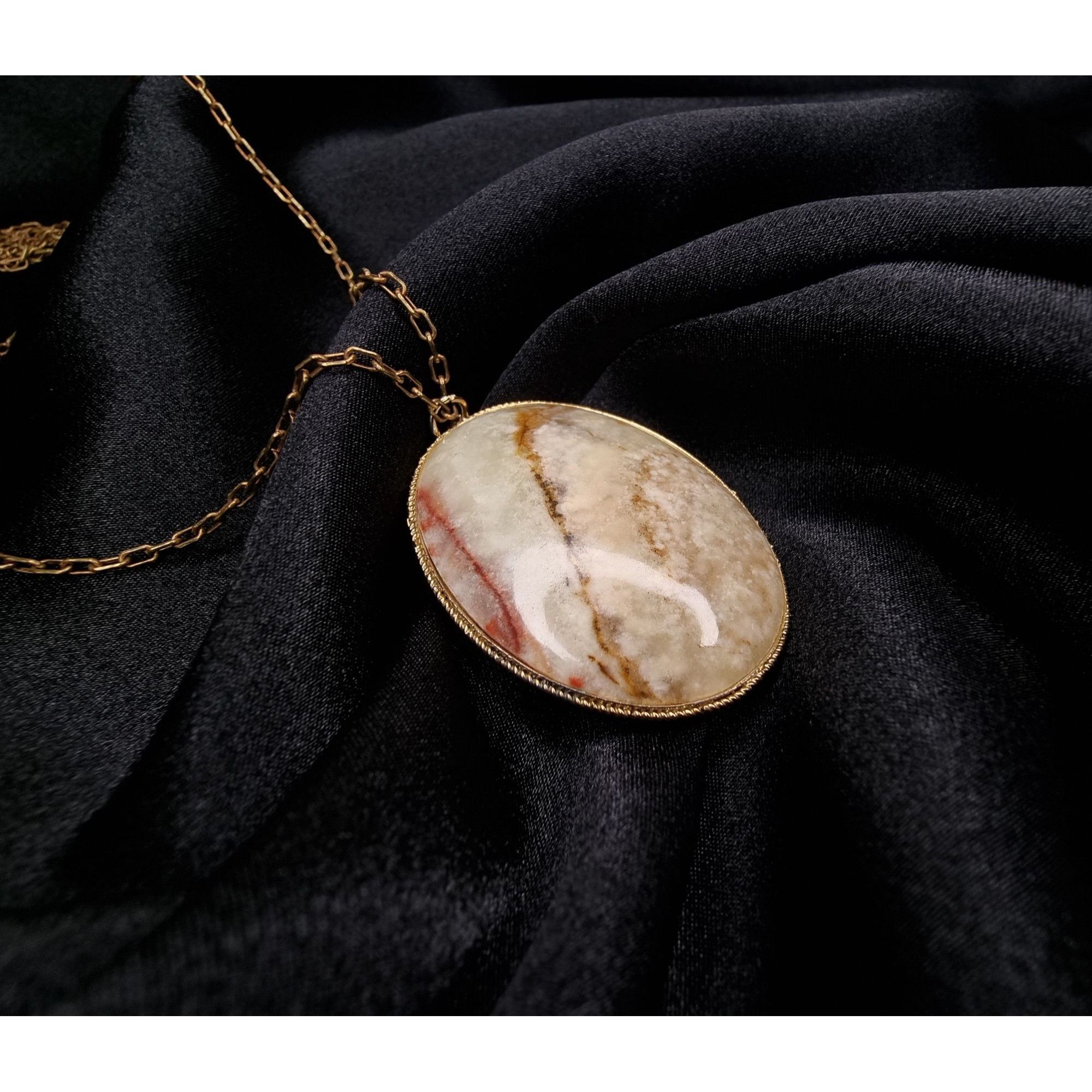 Other Vintage Italy Signed Oval Pendant Necklace With Gold-Tone Ch Size ONE SIZE - 4 Thumbnail