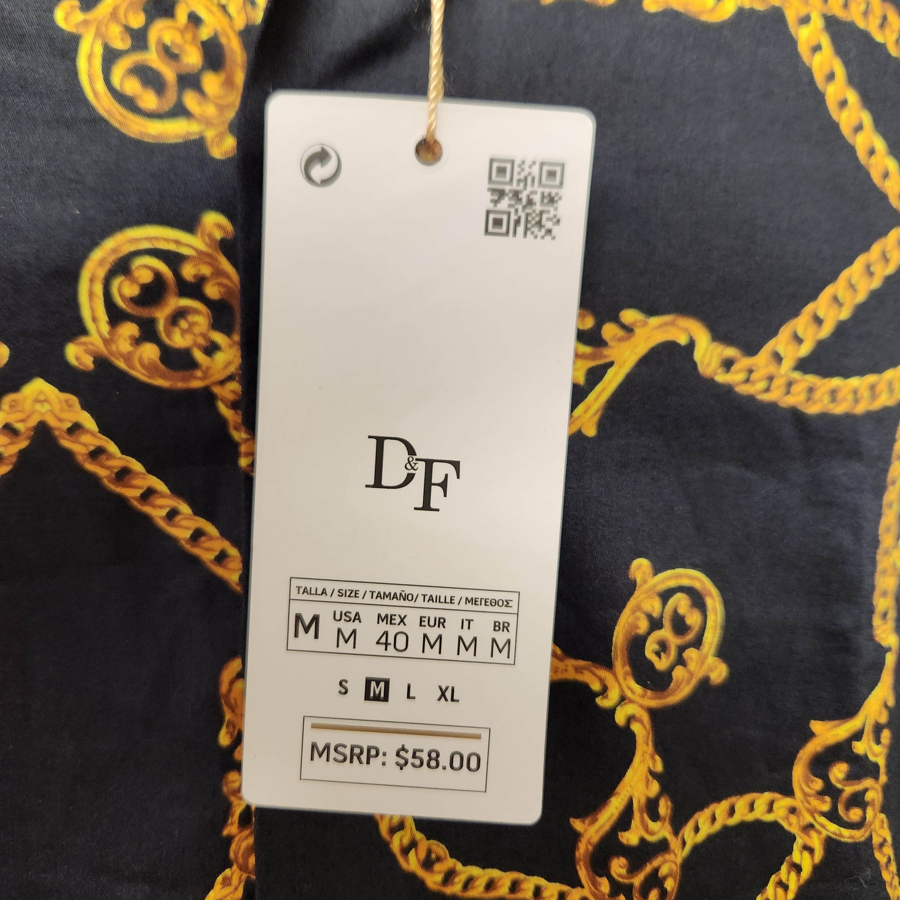 Denim & Flower men's NWT shirt S M black gold cotton long sleeve Size US M / EU 48-50 / 2 - 7 Thumbnail