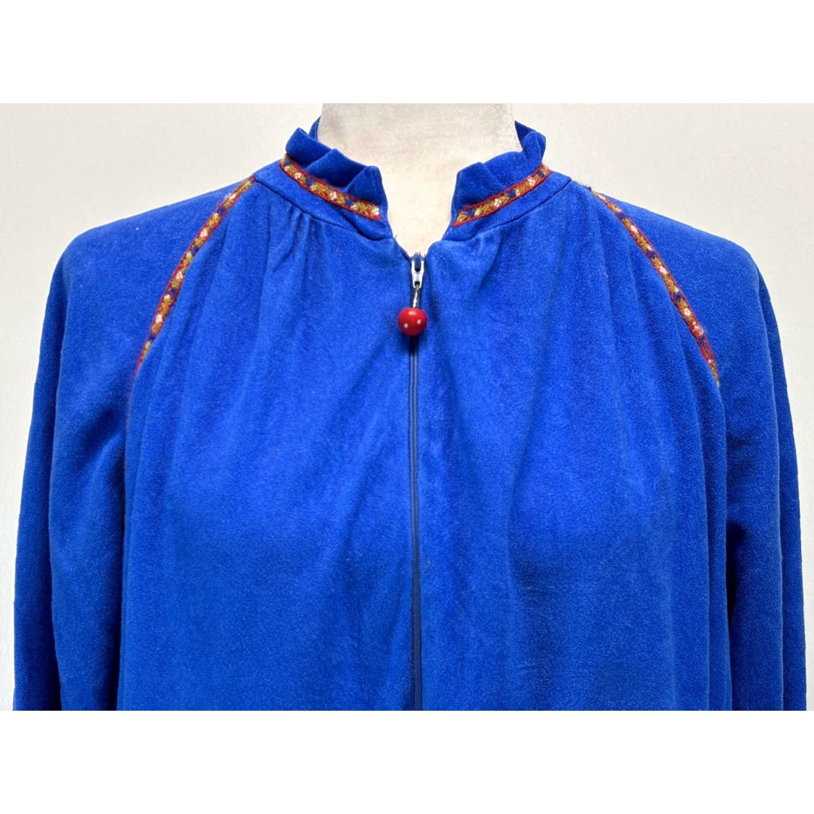 JCPenney VINTAGE JC Penney Nightgown Robe Long Sleepwear Half Zip 70s Blue Medium Mumu USA Womens Size M / US 6-8 / IT 42-44 - 5 Thumbnail