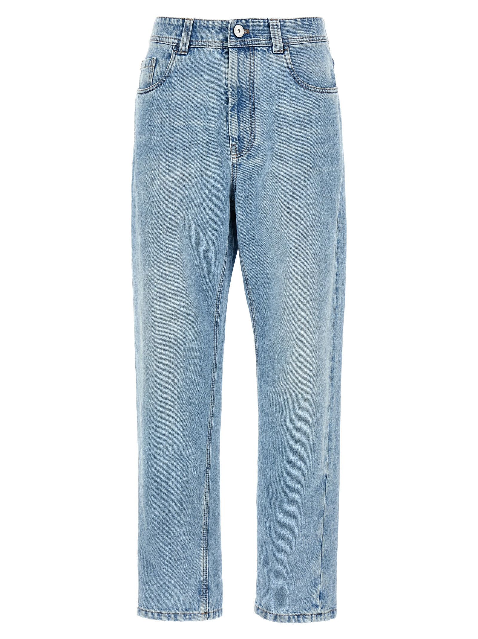 Brunello Cucinelli Cropped Raw Edge Jeans in Medium Blue